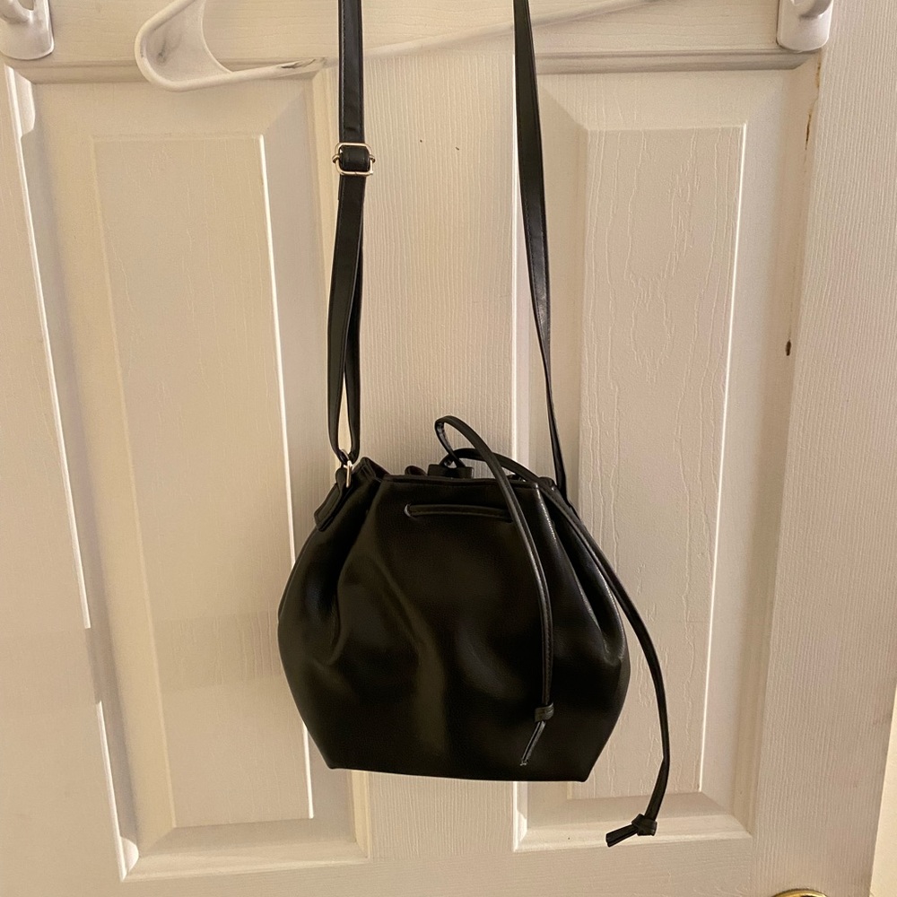 Black Vegan Leather Bucket Bag